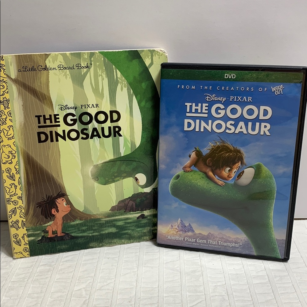 The Good Dinosaur Set of Little Golden Board Book & Disney Pixar DVD Movie
